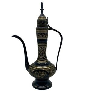 Teapot Gold and Black Metal Etched Made in India